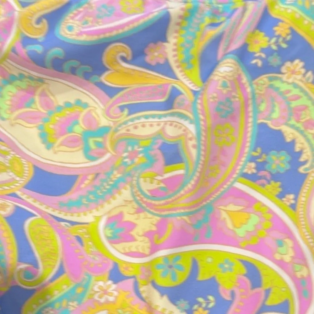 California High Waist Drawstring Full Bottom Pastel Paisley Swim Separate